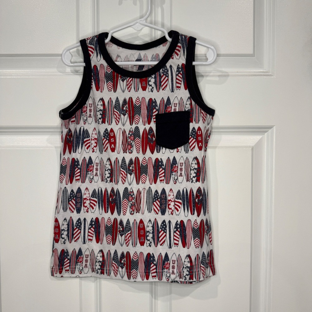 The Childrens Place Sport Boys USA Surfboard Print Tank Top Patriotic Size Small